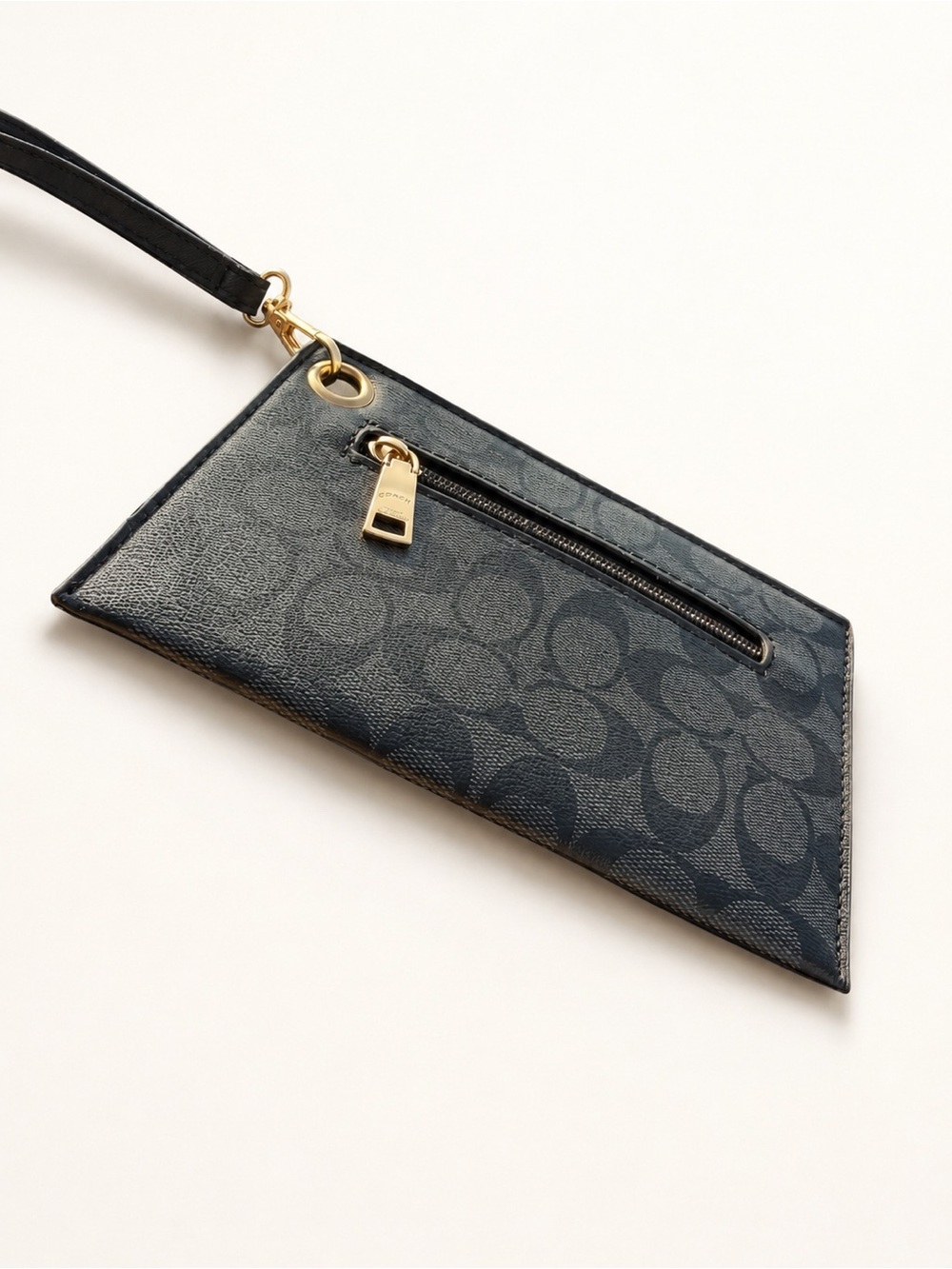 Coach Black Signature Canvas Slim Zip Wristlet Gold Hardware Wallet Clutch